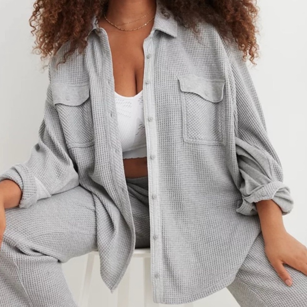 Aerie Gray Waffle LumberJane Shirt Jacket